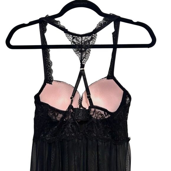 Daisy Fuentes Babydoll Lace Sheer Lingerie Black & Pink Padded Push Up Bra NWOT - Picture 3 of 11